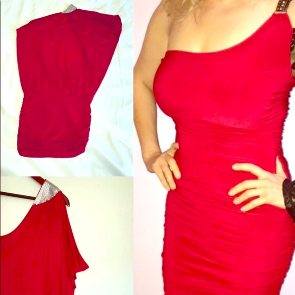 Symphony One Shoulder Red Cocktail Dress